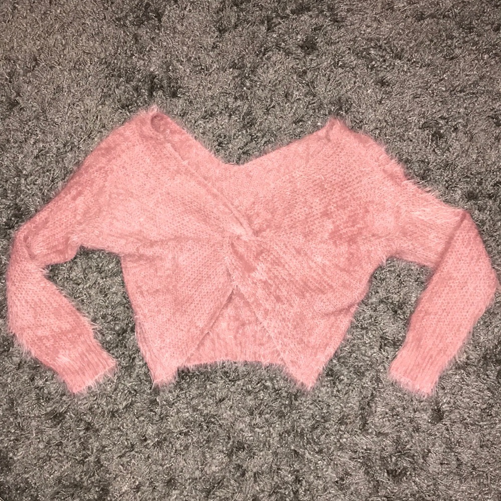 NWT fuzzy criss cross back sweater